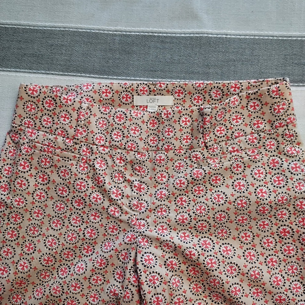 LOFT Marisa Riviera Pant Women's Beige Pink Floral Medallion Ankle Sz 0